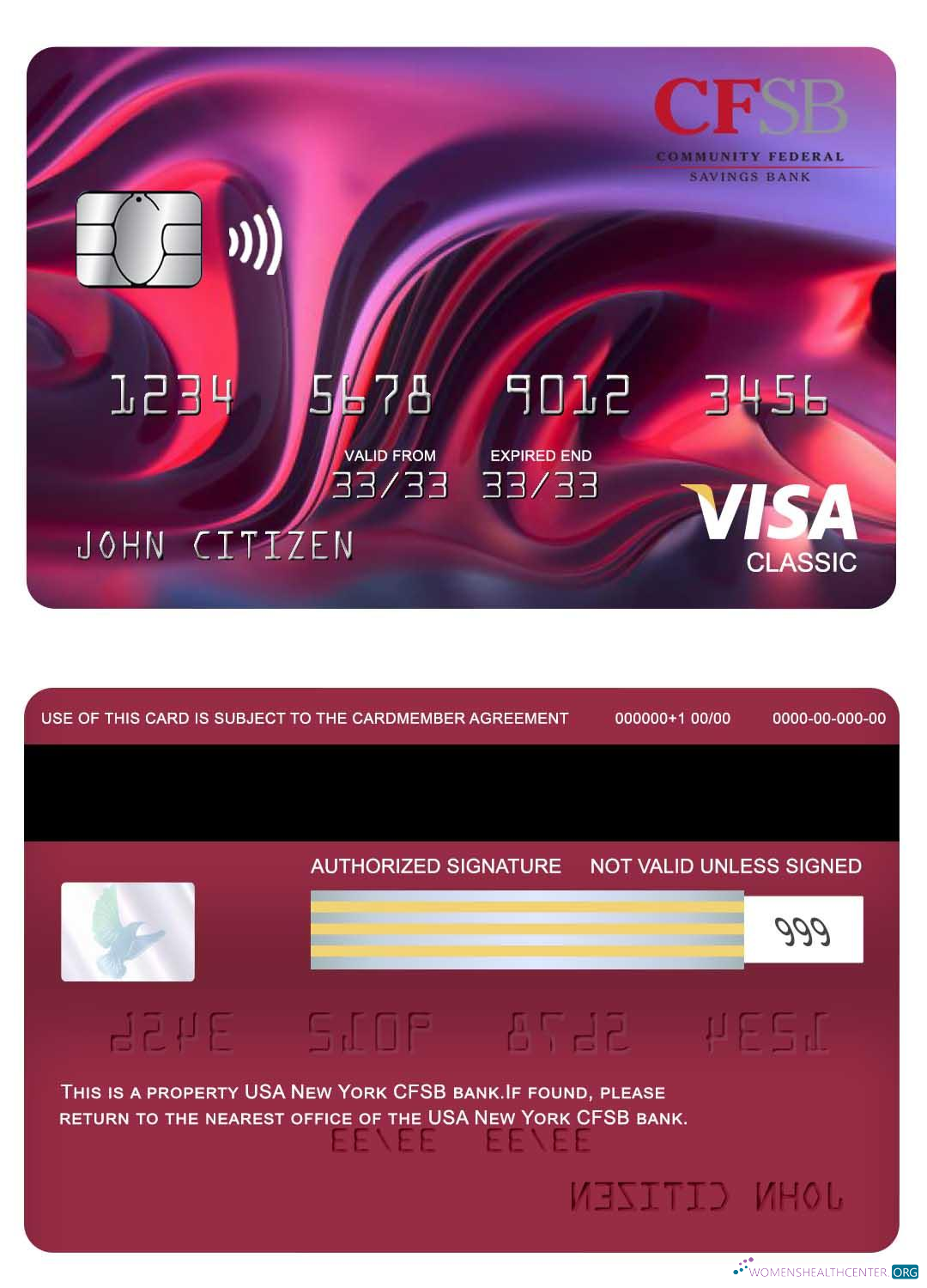 Download USA New York CFSB bank visa classic card Photoshop template